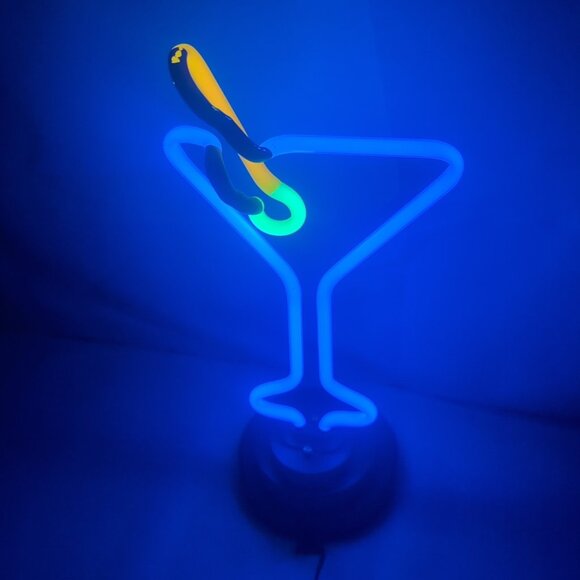 Martini Glass Neon Lamp Blue LP-0530 Sign Sculpture Olive Bar Cocktail 17" Y2K - Picture 15 of 15